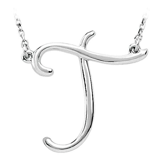 14k White Gold, Olivia Collection, Medium Script Initial T Necklace - Picture 1 of 4